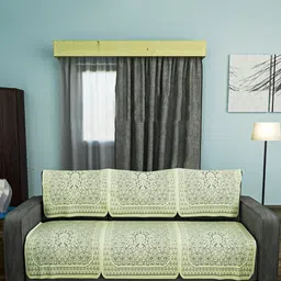 Aura Cream Printed Cotton 3 Seater Sofa Cover-image-95