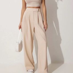 HIGH BUY Women Relaxed Loose Fit High-Rise Pleated Wide Leg Trousers-image-91