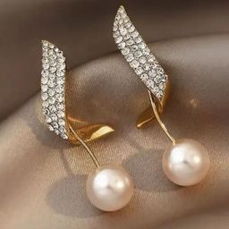SZN Gold Plated Artificial Stones And Beads Contemporary Shaped Drop Earrings-51