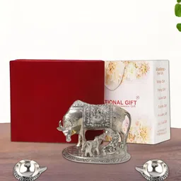 INTERNATIONAL GIFT pooja & home dcor Silver-Toned Religious Idol Showpiece With 2 Diya-image-14