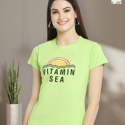 Dreambe Women Pack of 2 Typography Printed Round Neck Cotton Regular Fit T-shirts-image-34