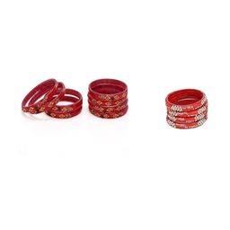 SOMIL Set Of 12 Red Artificial Stones & Beads Glass Bangles-picture-6