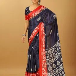 A.V.M. SILK MILLS Batik Printed Pure Crepe Saree-image-99