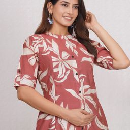 MomsBae Floral Printed Mandarin Collar Pure Cotton Ethnic Straight Feeding Kurta-image-77