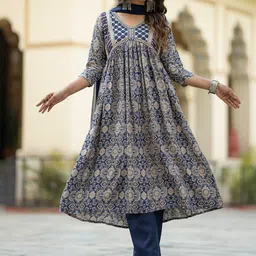 KALINI Women Floral Embroidered Thread Work Chanderi Silk Kurta & Trousers & Dupatta-image-18