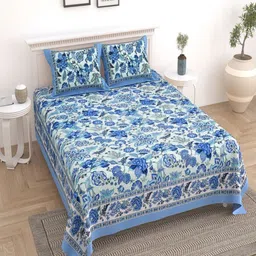 Bombay Spreads Blue & White Printed Cottton 180 TC King Bedsheet Set 2.74 m X 2.20 m-image-87