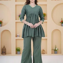 ARSA COUTURE Solid V-Neck Tunic & Trousers-image-6