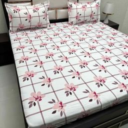 Pure Decor Pink & White Floral 350 TC Queen Bedsheet with 2 Pillow Covers-picture-48