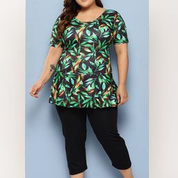BAESD Plus Size Floral Printed Swim Suit With Attached Tights-32