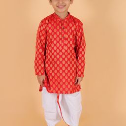 MoMaa Boys Ethnic Motifs Printed Regular Pure Cotton Kurta with Dhoti Pants-24