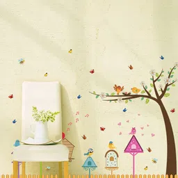 Asian royal Brown & Green Birds and Animals Printed Self Adhesive Wall Sticker-image-10