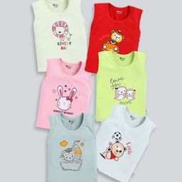 MoonKids Infants Pack Of 3 Printed Cotton Basic Vests-0