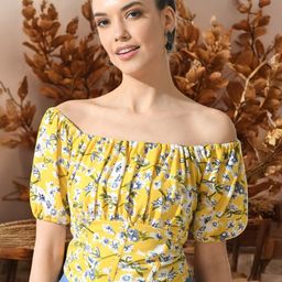 ZEUGEN Women Floral Printed Off-Shoulder Crop Bardot Top-image-23