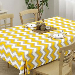 HOMEMONDE Yellow Geometric Printed Cotton Round 4-Seater Table Cover-39