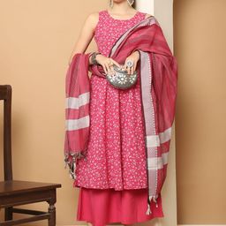 Jompers Women Floral Printed Regular Kurta with Palazzos & With Dupatta-23