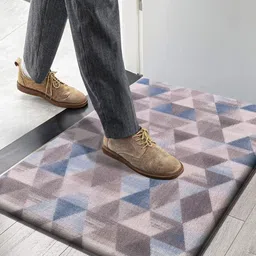 LUXEHOME INTERNATIONAL Blue & Grey Geometric Printed Anti-Skid Doormat-56