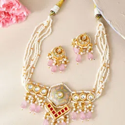 DASTOOR Gold Plated Stone Studded & Beaded Jewellery Set-36