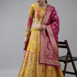 Mr Y Embroidered Semi-Stitched Lehenga & Unstitched Blouse With Dupatta-image-52