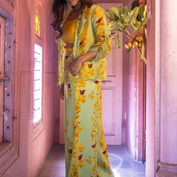 AMROOD Floral Printed Shirt & Palazzo With Bustier-image-22