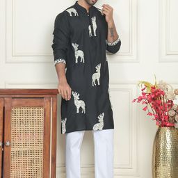 Jompers Men Animal Embroidered Regular Sequinned Kurta with Pyjamas image 2