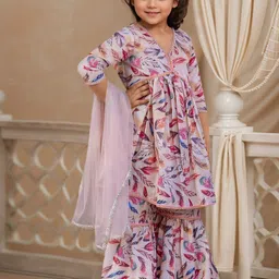Sangria Girls Festive Printed Aliya-Cut Kurta & Sharara With Dupatta-image-20
