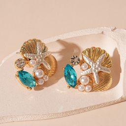 FIMBUL Gold Plated Artificial Stones Studded & Beaded Quirky Studs image 3