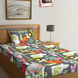 Myntra Elegant Homes Grey Cartoon Printed 300 TC Single Bedsheet Set 2.20 m x 1.50 m-picture-22