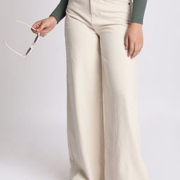 The Roadster Lifestyle Co Women Ecru Wide Leg Jeans-image-6