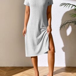 Outzidr Women Ribbed Slits & Cut-Outs Detail A-Line Midi Dress-image-34