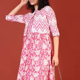 V-Mart Print A-Line Midi Dress-image-25