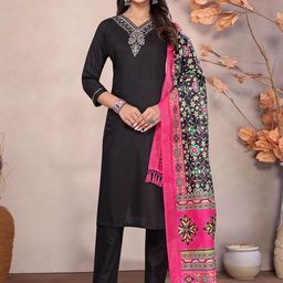 Anouk Women Ethnic Motifs Yoke Design Regular Sequinned Kurta with Trousers & With Dupatta-16