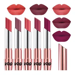 VOLO Set Of 5 Creme Matte Lipstick 3.5g Each - Peach-Plum-Dark Peach-Rose Pink-Magenta-image-83