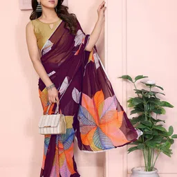 Anouk Floral Printed Embroidered Border Saree With Blouse Piece-picture-52