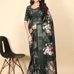 J 6 DESIGNER Floral Zari Art Silk Block Print Saree-picture-51