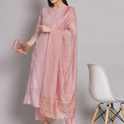 VredeVogel Women Floral Regular Chanderi Silk Kurta with Trousers & With Dupatta-picture-53
