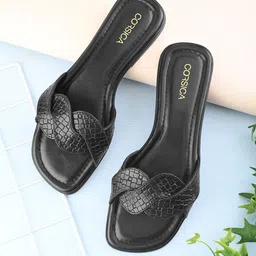 CORSICA Women Textured Regular Open Toe Flats-2