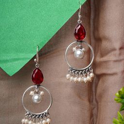 Bamboo Tree Jewels Artificial Stones Studded & Beaded Circular Drop Earrings-image-84