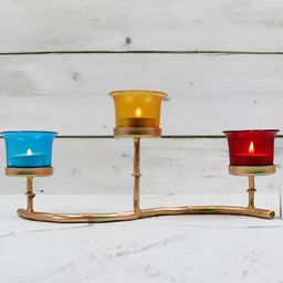 HOSLEY Gold-Toned & Blue Candle Holder-image-89