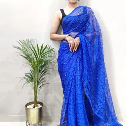 HERE&NOW Woven Design Net Saree-image-59
