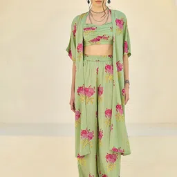 Midsummer Printed Shoulder Straps Top with Trouser and Shrug-image-37