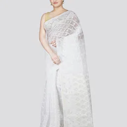 PinkLoom Floral Pure Cotton Jamdani Saree-image-30