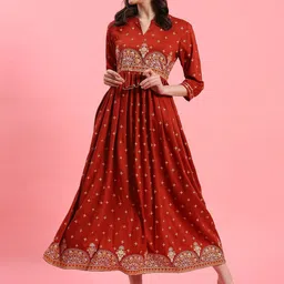Shree Ethnic Motif Print Liva Fit & Flare Maxi Dress-picture-30