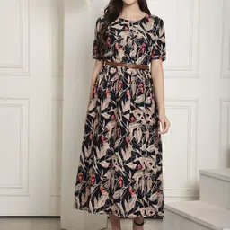Metronaut Women Floral Printed Fit & Flare Midi Dress-image-37