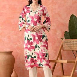 Sangria Women Floral Printed V-NeckS traight Kurta-picture-14