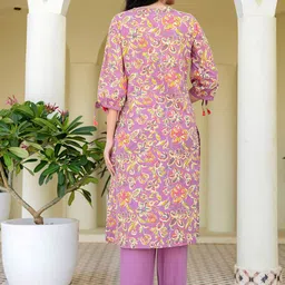 SKYLEE Floral Printed Sequinned A-Line Kurta With Trousers & Dupatta image 4