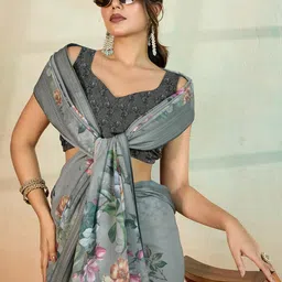 TASRIKA Grey Melange Pure Georgette Sarees-image-66