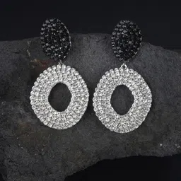 KPOP Silver-Plated Contemporary Rhinestone Studded Drop Earrings-image-46