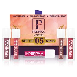 PERPAA Set Of 5 Waterproof Matte Mini Liquid Lipsticks - 1.2ml Each Shade 1-2-4-7-12-8