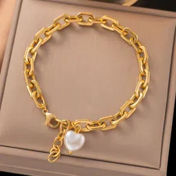Designs & You Stainless Steel Gold-Plated Pearls Beaded Link Bracelet-image-59