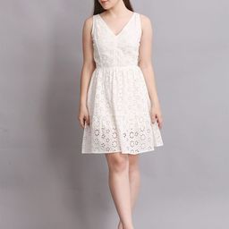 SWISHIN Women V-Neck schiffli side cutout Fit & Flare Dress-image-59